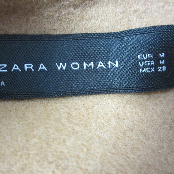 Zara Women Camel Cape Wool Blend Hand Made Faux Leather Buckles Relaxed - Picture 2 of 12